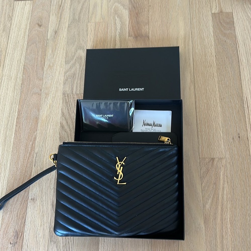 Saint Laurent YSL Monogram Small Pouch in Smooth Leather